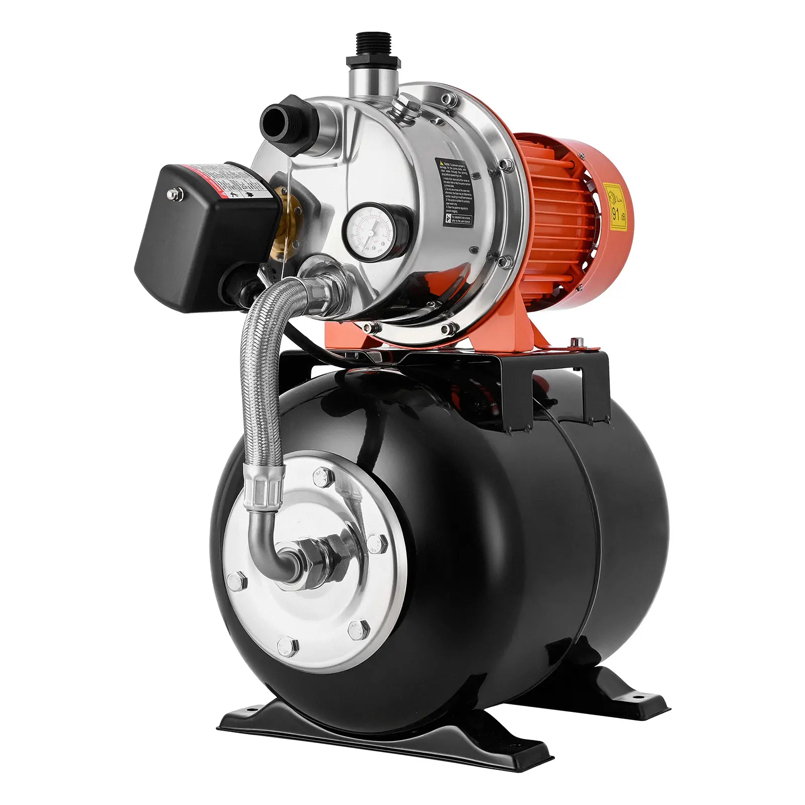 Shallow Well Pump with Pressure Tank, 1.6 HP / 1176W Maximum Power, 5 gal / 19 L Volume Capacity, Stainless Steel Pump Head, For Home Garden Lawn, Potable Water