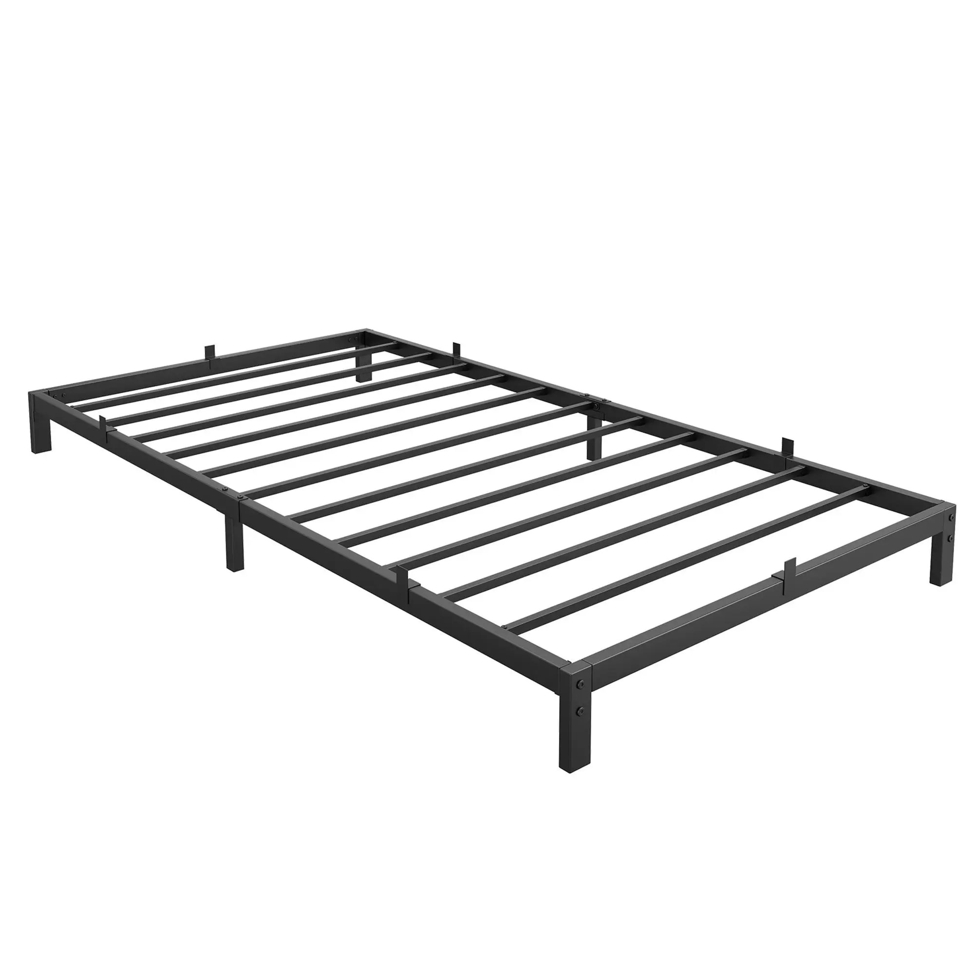 Heavy Duty Metal Platform Bed Frame Queen Size Full 2500lbs Strong Steel Slats Mattress Foundation No Box Spring Required Noise Free Under Bed Storage Space Saving Bed Frame Matte Black Room Furniture Easy Assembly