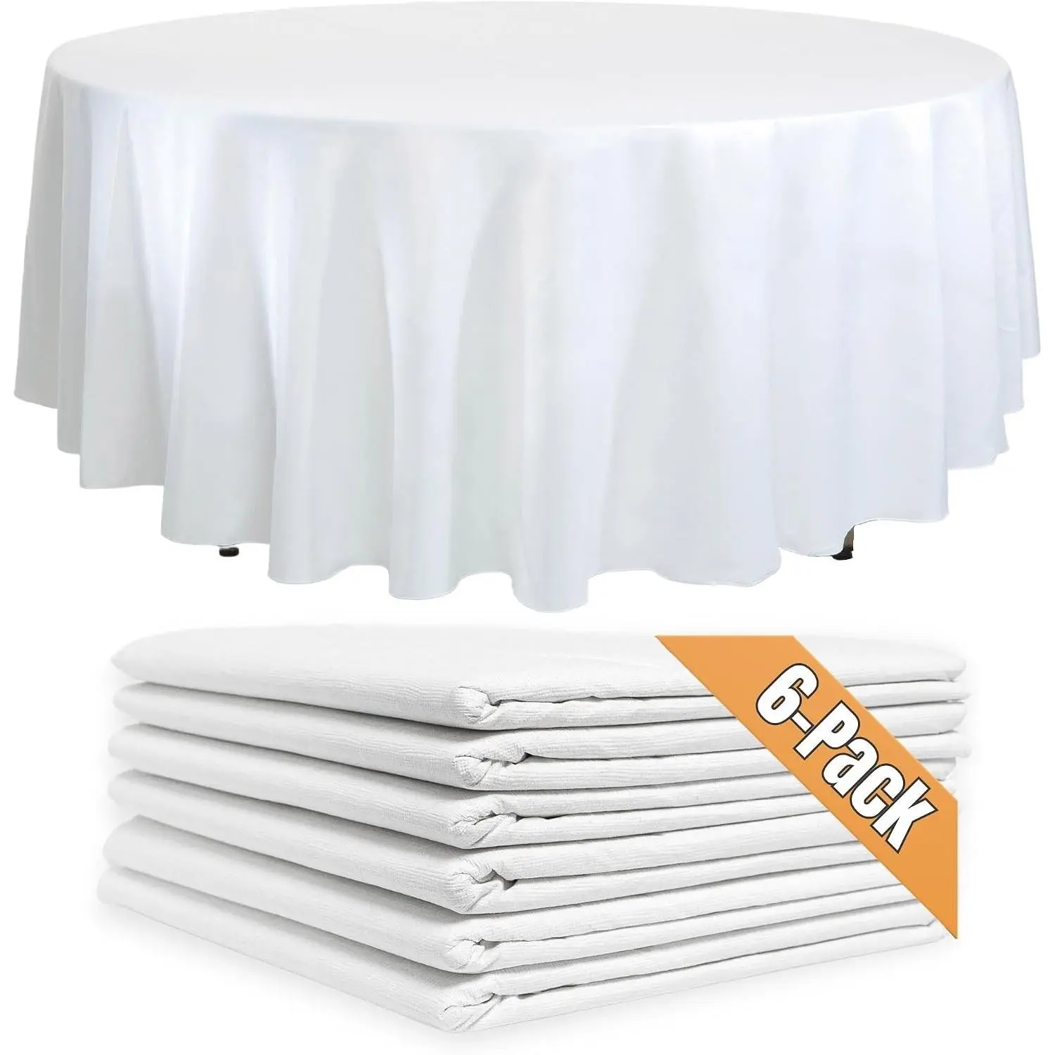 6-Pack White Round Paper Tablecloths - 82in Paper Table Cloths for Parties Disposable - Disposable White Tablecloth Round Cover with Plastic Backing
