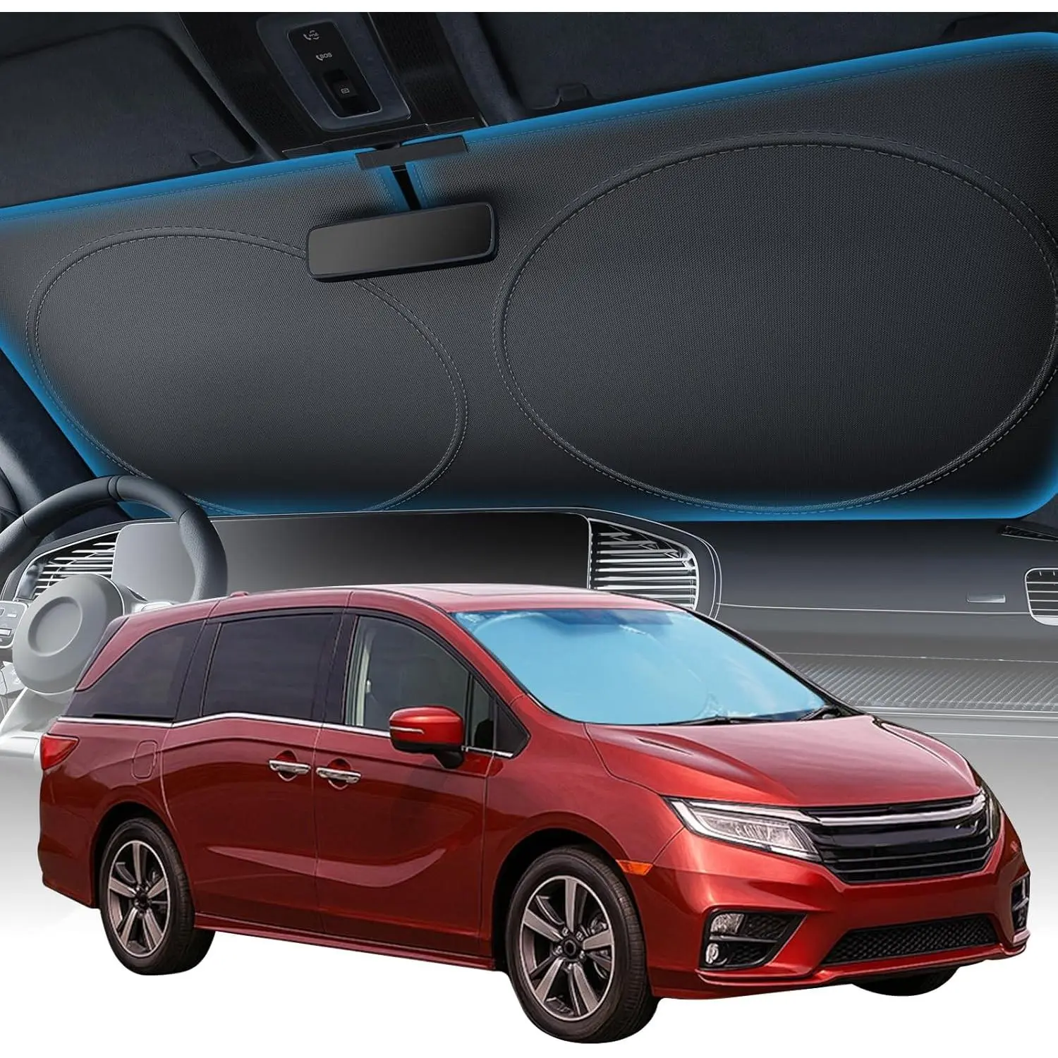 2025 Upgraded Zanch Car Front Windshield Sun Shade - Ultimate UV Protection & Heat Reduction|Innovative No Light Leakage Technology|Foldable Design for Van,Truck 2XLarge(75'' x 37'')