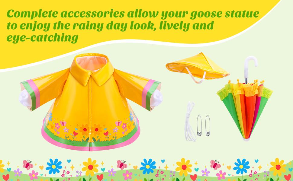 SUNDAY MIRTH 3 Pcs/Set Raincoat Porch Goose Outfits, Summer Lawn Goose Statue Raincoat Costume, Yard Goose Clothes Raincoats Umbrella Hat Outfit for 23" Statue Patio Garden Decoration