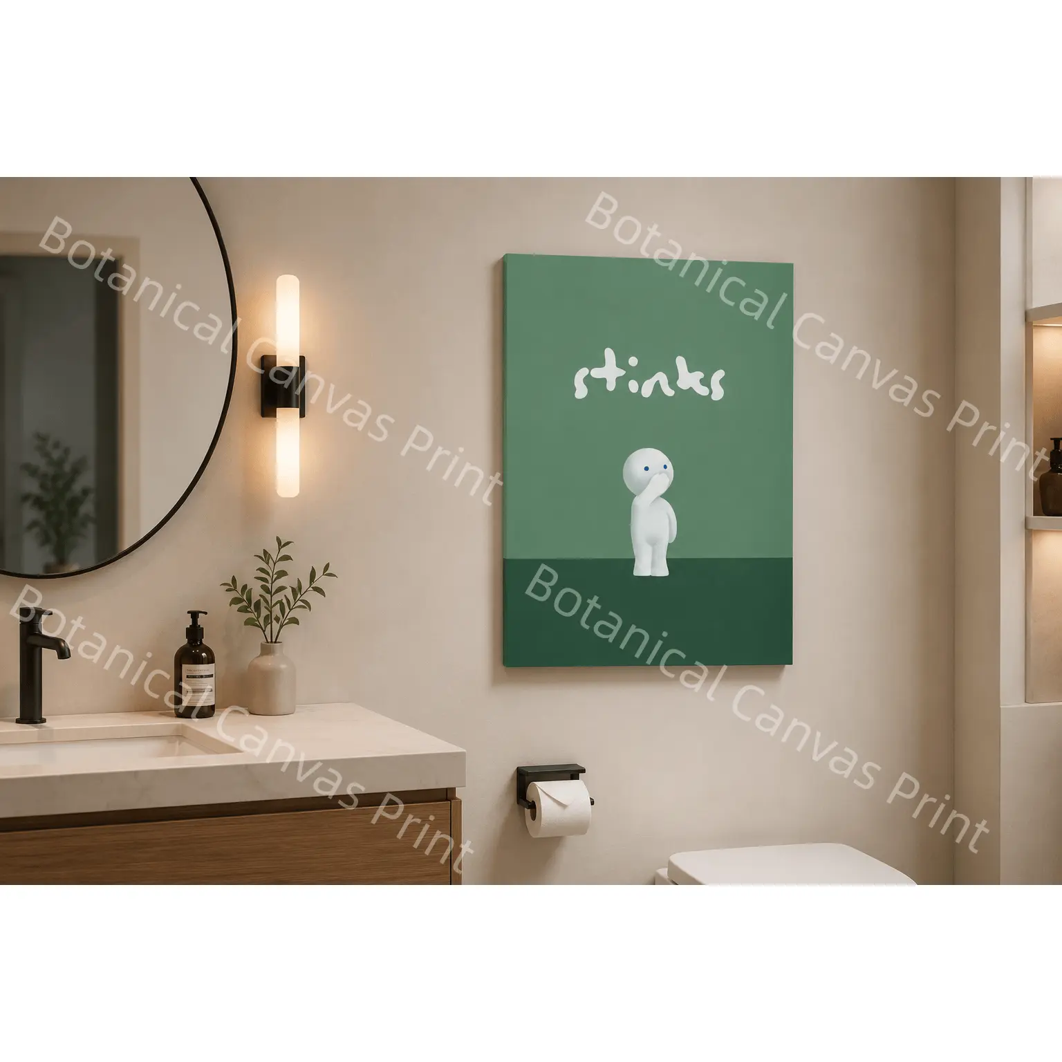 Sage Green Modern Minimalism Canvas Art - Cute White Figure Aesthetic Poster, Scratch-Resistant Multi-Size Quirky Home Decor, Gift Ideas for Teen Room & Office