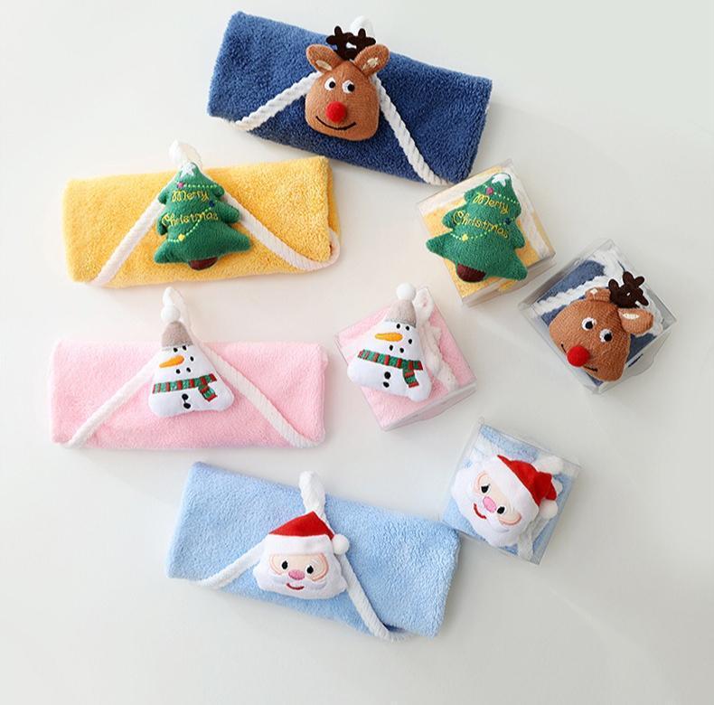 Xmas Coral Fleece Kids Hand Towel: Cartoon Hanging Style, Festive Creative Design, Home Decor & Friend Gift