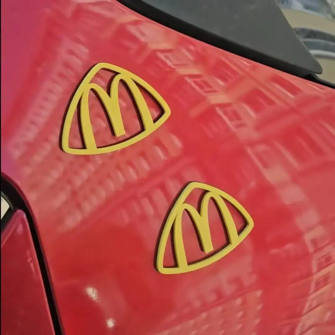 Car Decoration 2-Pack, Minimalist Geometric M-Shaped 3D Emblems, Yellow Hollow-Cut Decals for Exterior Styling, Cars Accessories