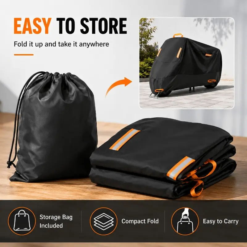 All Weather Heavy Duty Motorcycle Protective Cover With Reflective Strips, Wind Straps, Lock Hole & Carry Bag, Universal Outdoor Waterproof Dust Sun Shield For Scooter Sport Touring Bike
