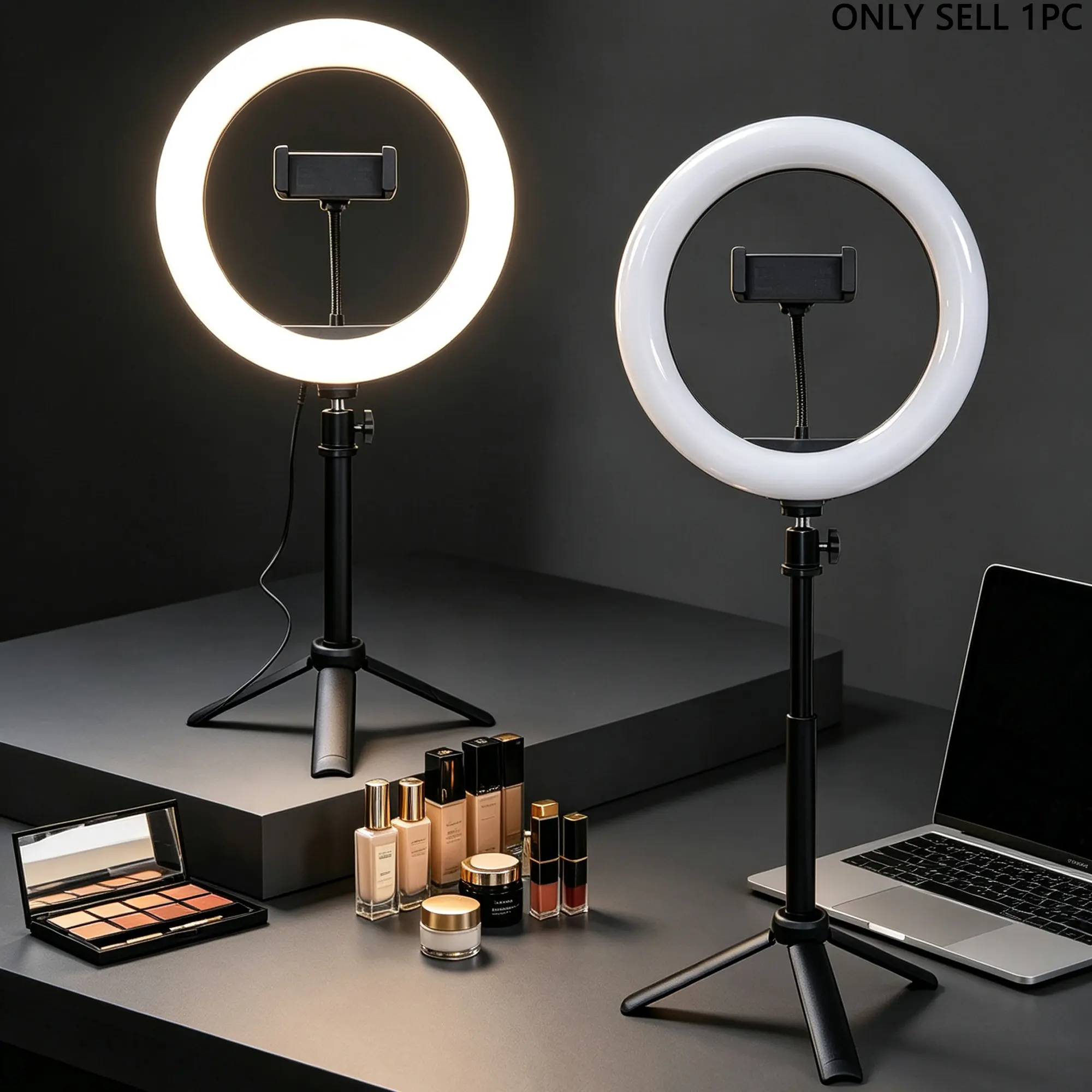 Large 10 Inch Square Light with Three Color Adjustable Settings, Portable Extendable Stand, Ideal for Various Party Photoshoots