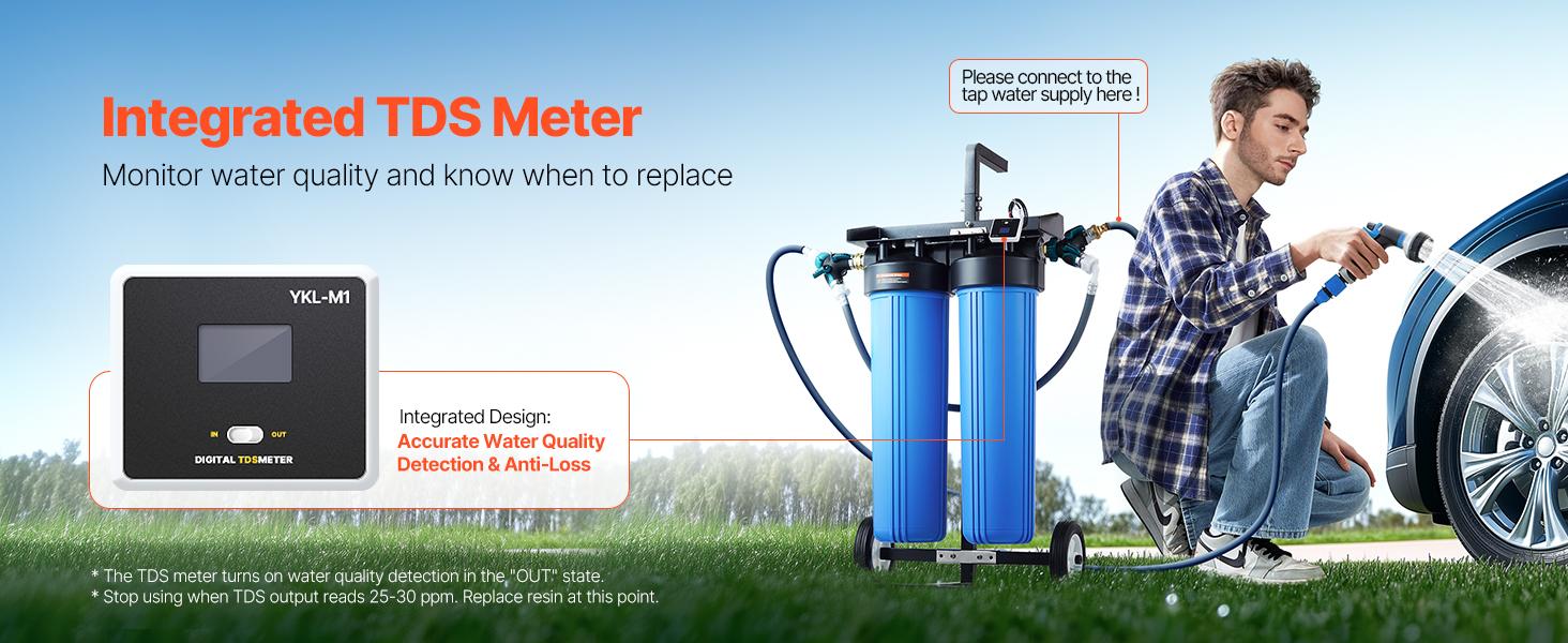 TikTokShopBlackFridayVEVOR Deionized Water System for Car Wash, Premium Water Deionizer for Car Washing with Integrated TDS Meter, Spotless Water Spot Remover Filter with Dual Outlet Mode, Fit for Cars/RVs/Motorcycles