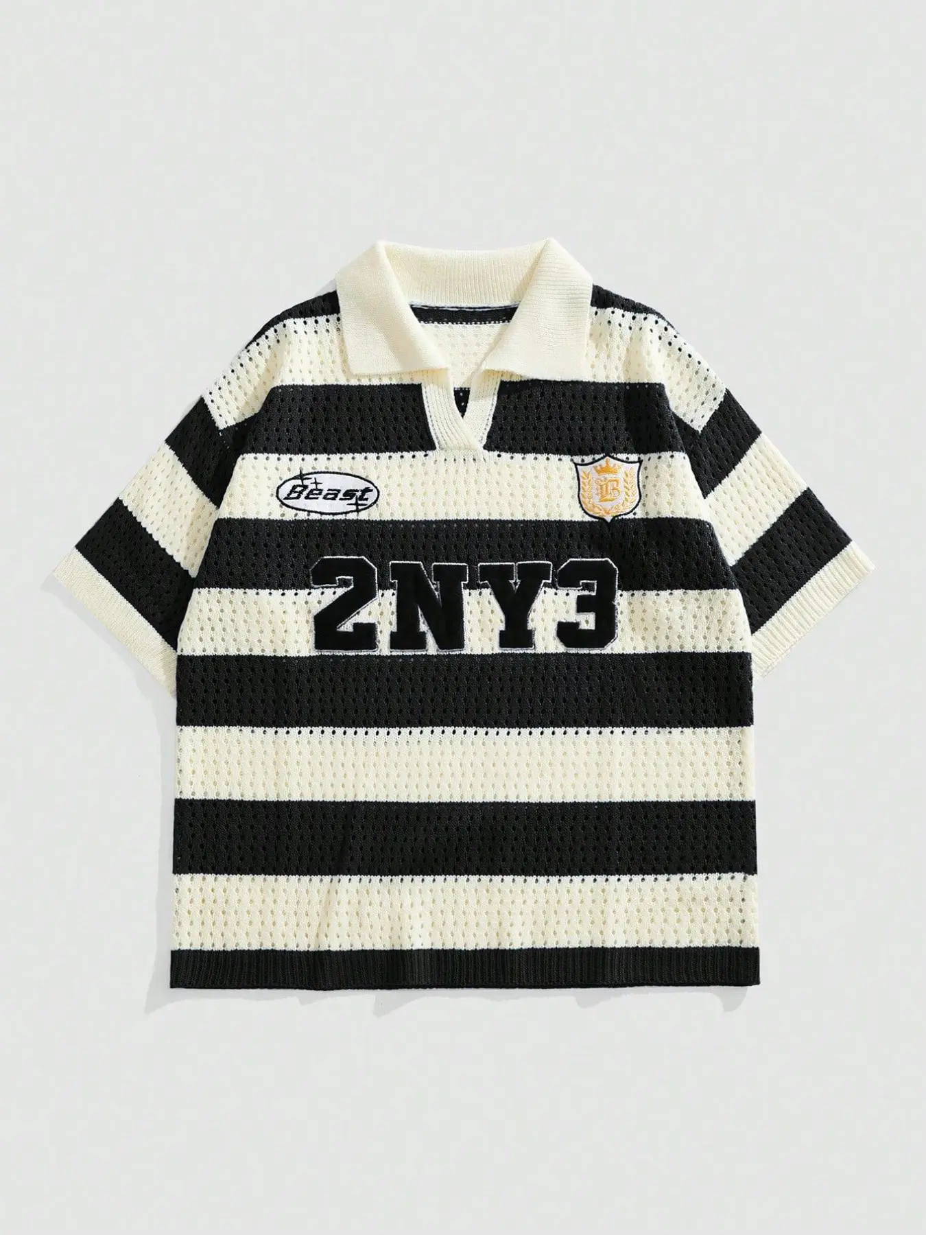 Men's Spring/summer Casual Y2K Color Block Knit Sweater, Unisex Daily Wear Polo Shirt, Short Sleeve Embroidered Letter Design Tops