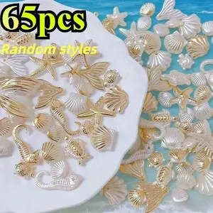 65-Piece Ocean Series Bead Bracelets, Resin Shell, Conch, Seahorse, Starfish, Ideal for Jewelry Making, Hair Accessories, Phone Cases