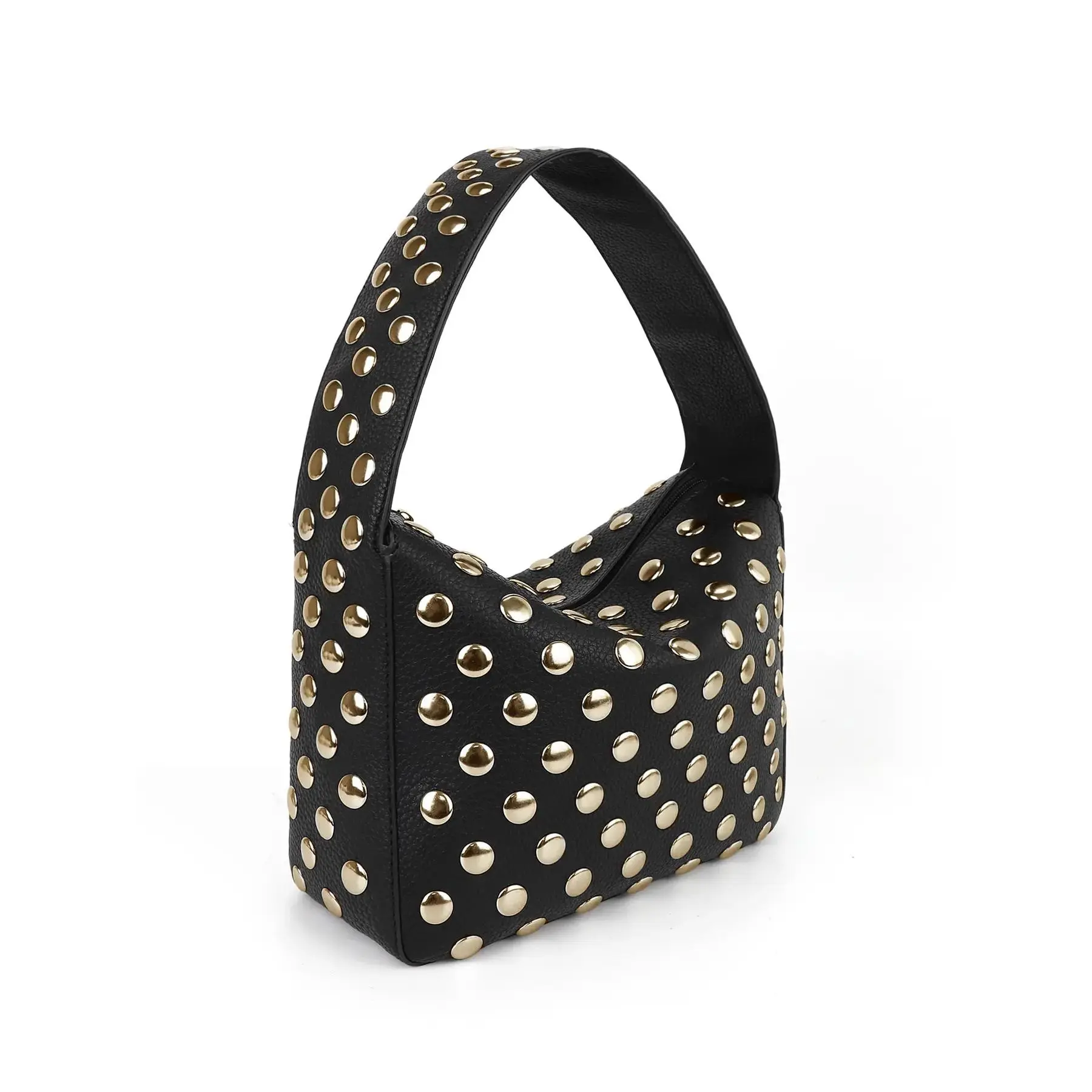 Women's punk-style studded handbag, fashionable solid-color women's shoulder bag, casual and stylish multi-functional high-quality daily commuter bag, crossbody chain bag, casual handbag, fashionable crossbody bag, stylish walle,，