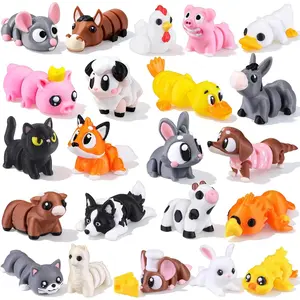 22 Pcs Mini 3D Printed Farm Animals Set, 3D Print Animal Figurines Articulated Flexible Fidget Toys Cute Desk Pets Decor for Kids Party Favors Birthday Gifts Office Home Decorationsfidget toys
