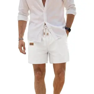 Mens Linen Shorts Casual 5"/ 7" Cotton Elastic Waist Drawstring Lightweight Summer Vacation Beach Shorts with Pockets