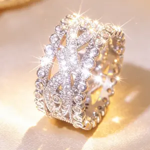 Women’s Infinity Knot Pave CZ Ring, Promise Rings for GF, Bold Sparkly Statement Band for Daily & Party Wear