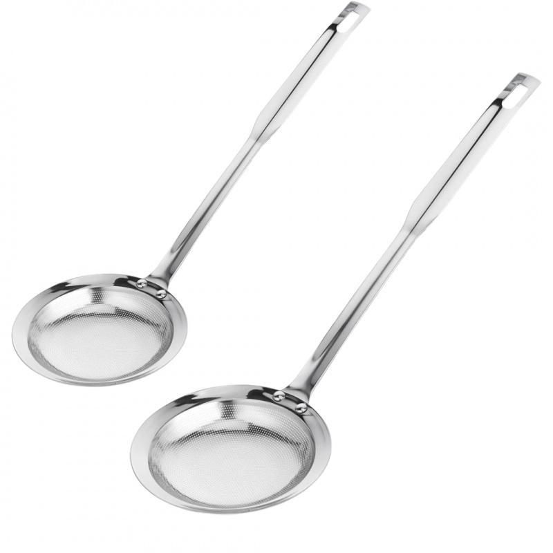 Stainless Steel Fat Skimmer Spoon  Extra-Large & Long Handle Fine Mesh Strainer for Cooking, Frying, Oil, Foam & Grease Removal