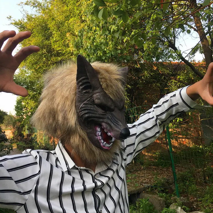 Wolf Face Latex Vinyl Werewolf Mask and Claw Gloves Set Pack, Realistic Look Halloween Cosplay Party Costume Props