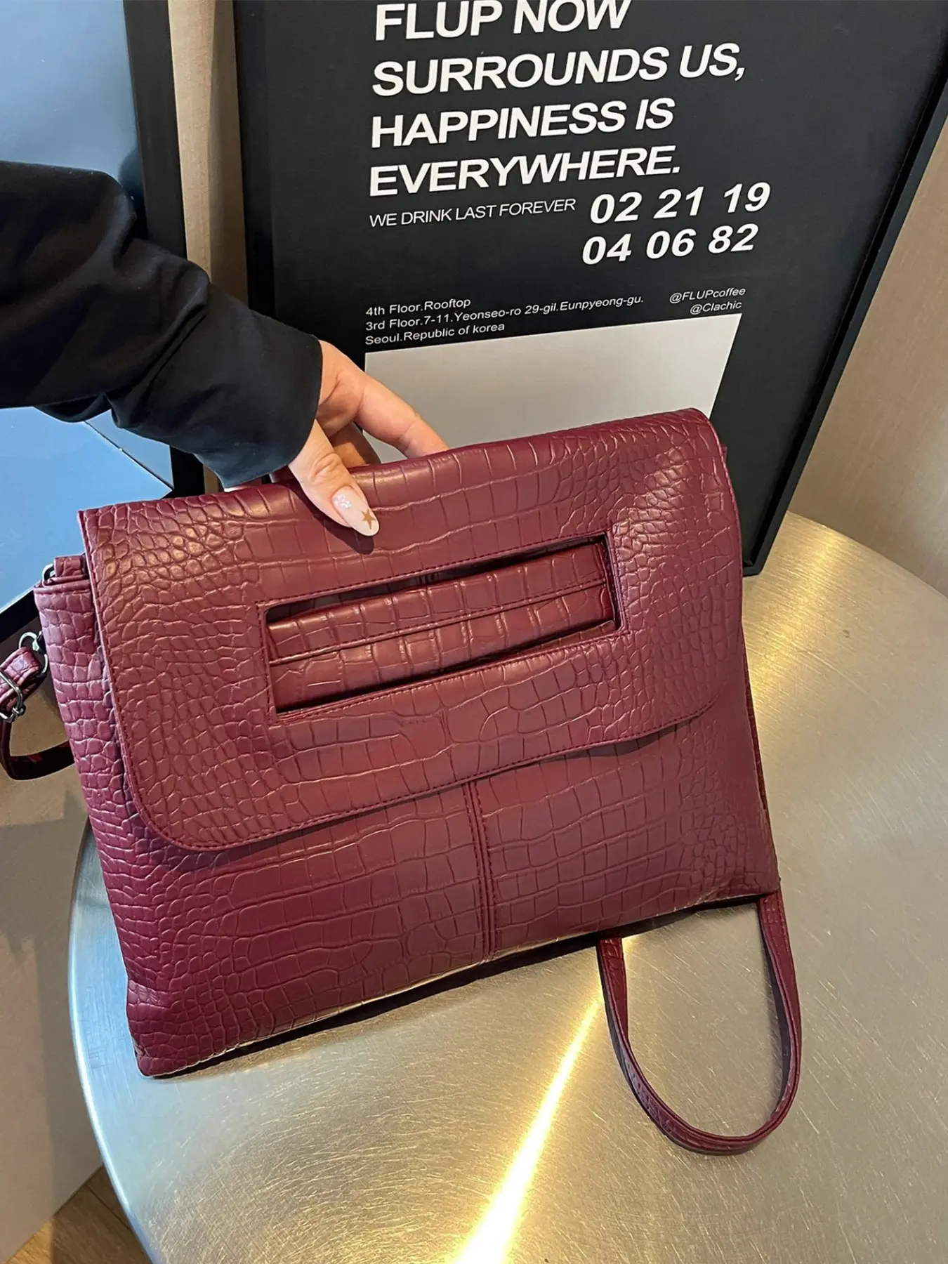 1Pc Forest Green Croc Texture Envelope Shoulder Bag Front Flap Hollow Handle Design Removable Slim Cross Strap Relaxed Soft Shape Fashion Hand Purse For Ladies Workplace Weekend Date Daily Matching
