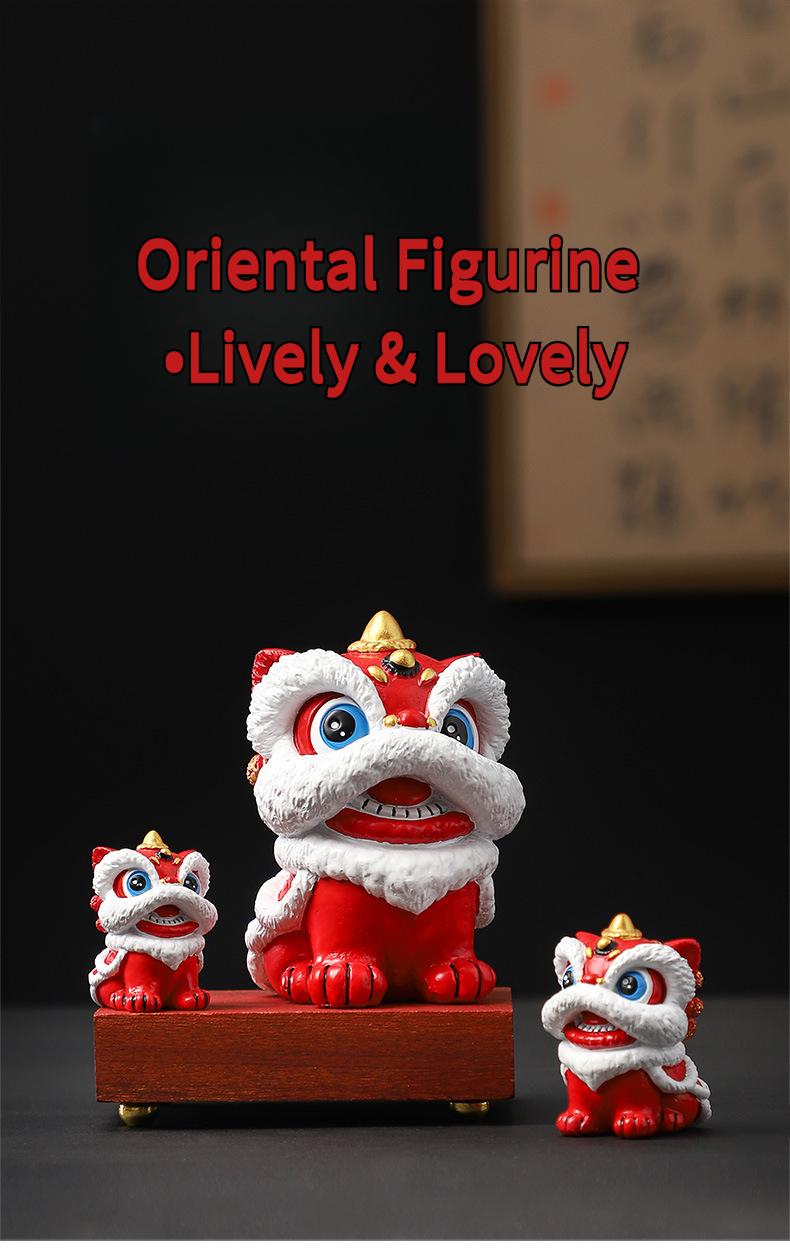 Oriental Red Festive Lion Dance Figurine, Premium Minimalist Desktop Decor, Craft Art, Creative Gift, Birthday Present, Souvenir, Personal Collectible Figurine