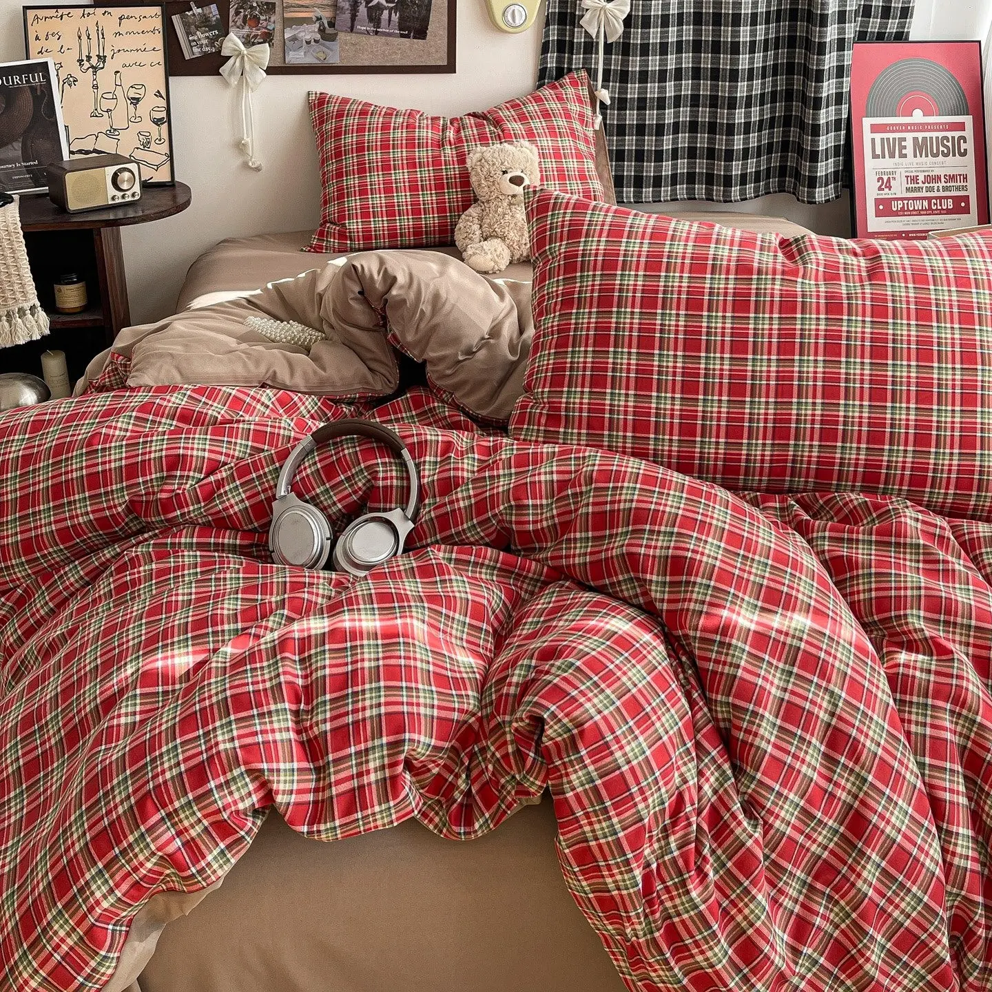 4pcs Bedding Set, Soft Comfortable Breathable, Vintage Striped Series Washed Fuzzy Bedding Set, Cozy and Stylish Home Essentials