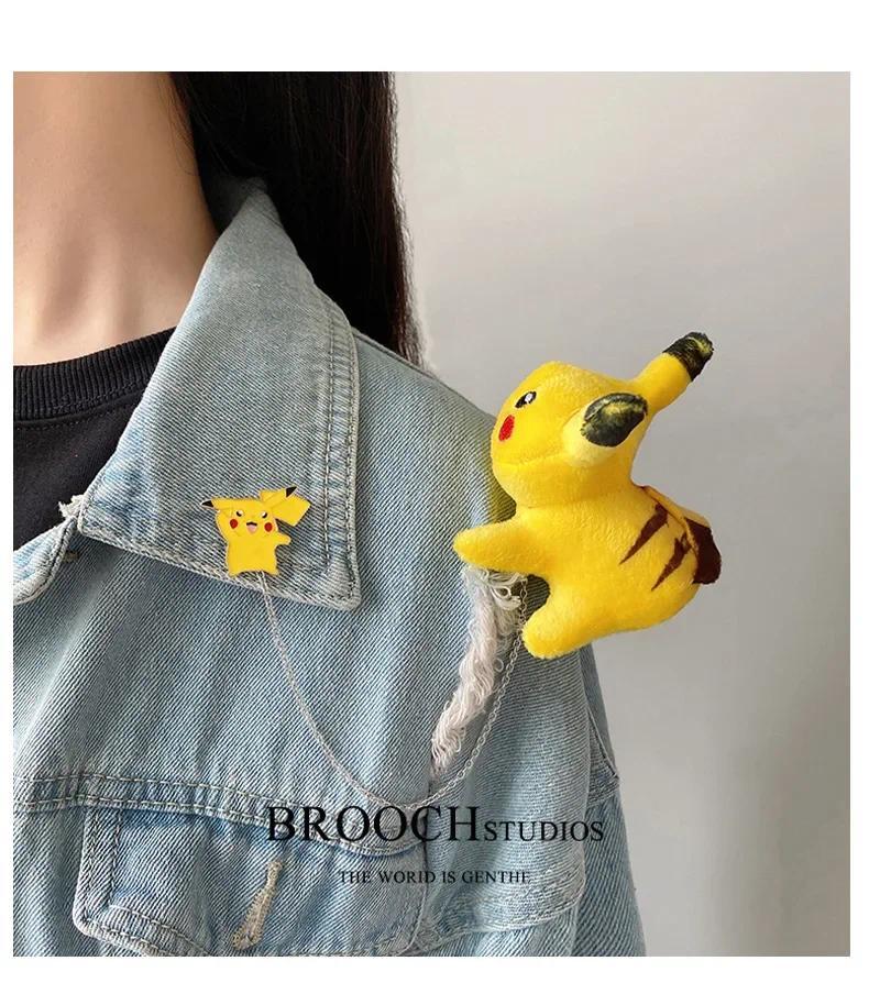 Pokemon Cartoon Doll Pikachu Alloy Pin Clothing Bag Plush Brooch Gift for Child Children Student Backpack Accessories Decoration