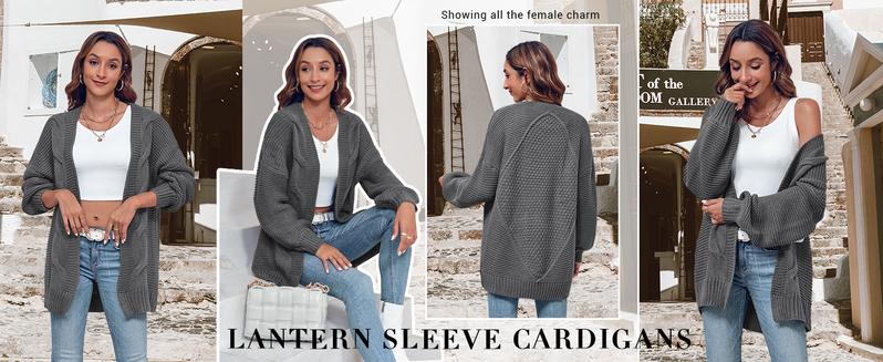 Saodimallsu Women's Open Front Chunky Knit Cardigan Loose Lantern Sleeve Oversized Sweater Coats