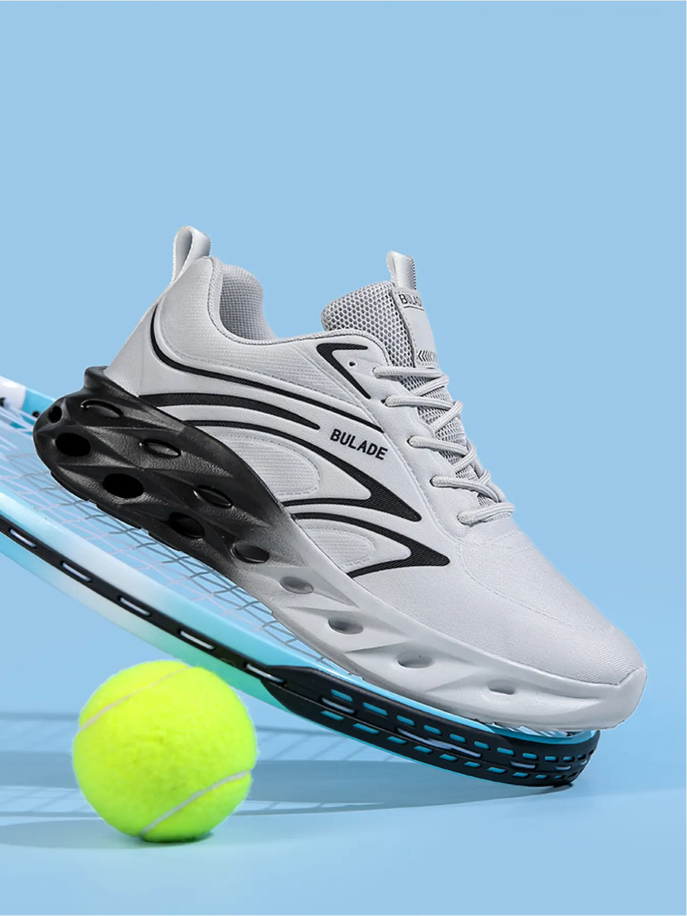Women Gradient Blade Sole Sneakers Sports Shoes Hollow Thick Platform Running Shoes Breathable Mesh Lace Up Height Increasing Anti Slip Athletic Trainers