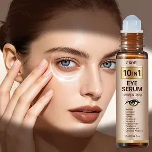 Groei 10-In-1 Eye Serum, Retinol + Collagen + Niacinamide, Reduces Fine Lines, Roller Ball Massage for Better Absorption