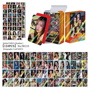 Hot-selling 124 laser card total chain KATSEYE star collection card sticker double-sided LOMO flash card box