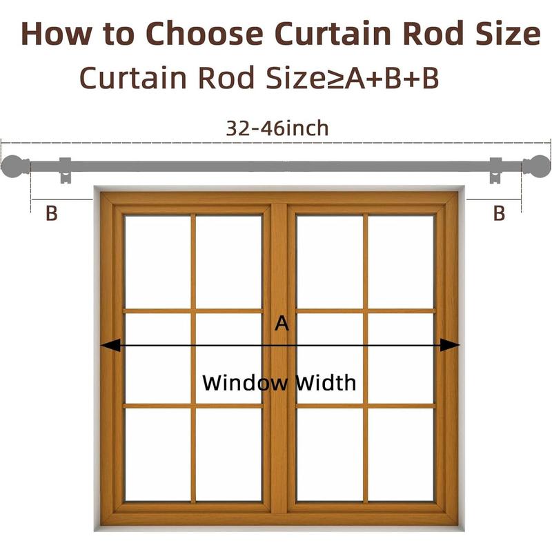 Black Curtain Rods for Window 28 to 48, 5/8 inch Small Decorative Curtain Rod Set with Brackets