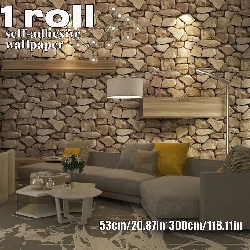 Vintage Industrial Style 3D Stone Texture Self-Adhesive Wallpaper, Thick 0.4mm, Easy Peel and Stick, Ideal for Living Room, Bedroom, Coffee Shop