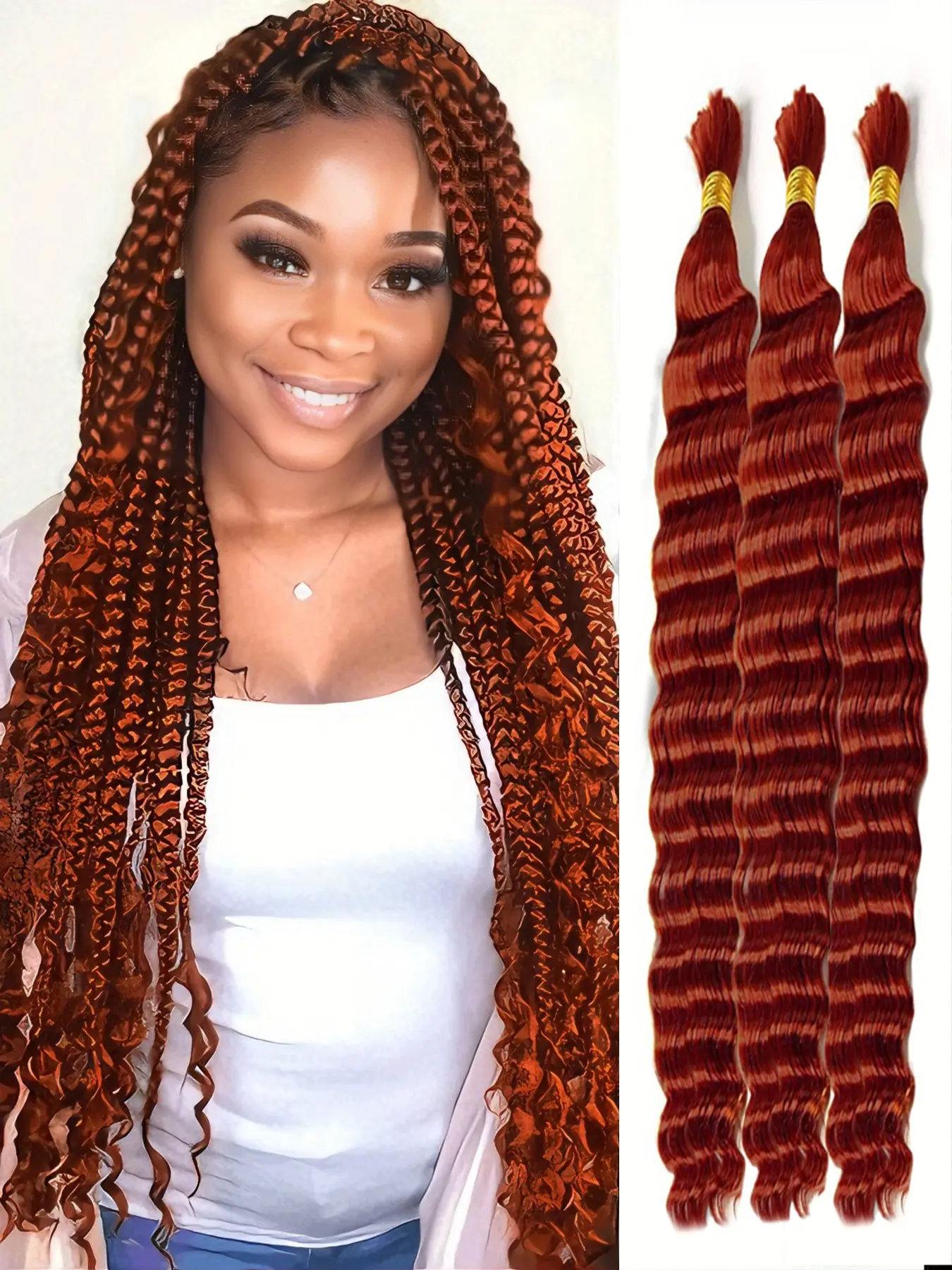 Human Hair Bulk 350# Color Deep Wave Hair Bundles No Weft Curly Boho Braids Human Hair for Boho Braiding
