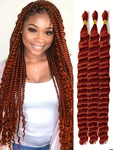 Human Hair Bulk 350# Color Deep Wave Hair Bundles No Weft Curly Boho Braids Human Hair for Boho Braiding