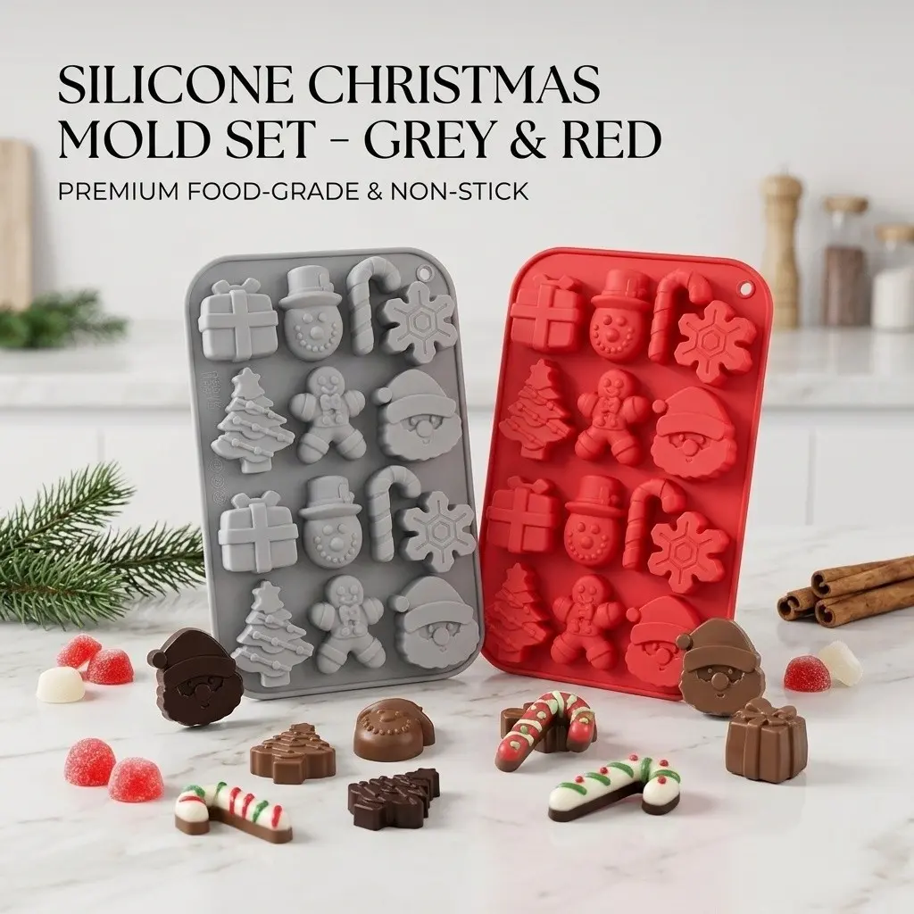 2 pieces of silicone chocolate molds, baking molds, gummy molds suitable for Christmas, Santa, Christmas gifts, holiday baking, parent-child DIY, home baking, and cake and cookie decoration items for Christmas parties, easy to release.