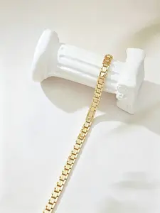 14k Women's Tank Chain Bracelet, Minimalist Brick Link Design, Shiny Geometric Jewelry Gift, Elegant Fashion Accessory
