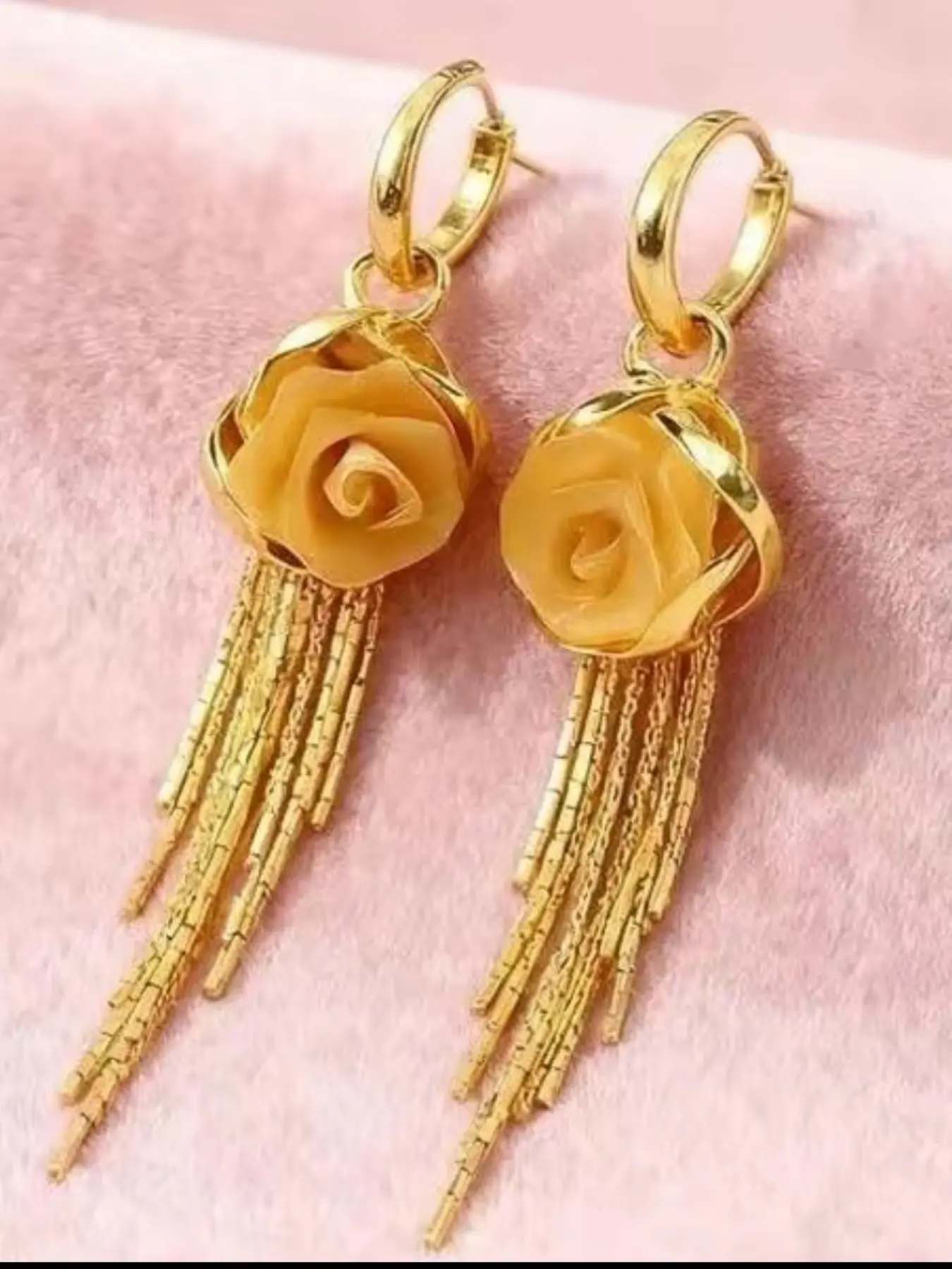 Rose Tassel Earrings, Long Drop Earrings, French Style Floral Earrings, Sparkling Chain Jewelry, Elegant Statement Earrings for Women