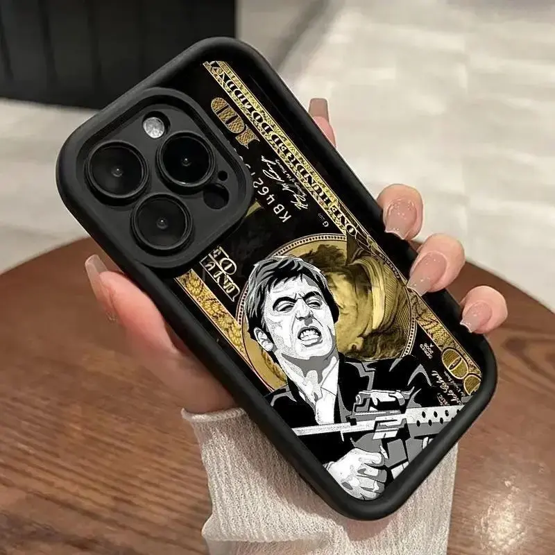 Scaaarface Tony Montana Phone Case,Gold Retro Dollar Banknote Gangster Film TPU Silicone Camera Protective Rugged cellphone cover,for iPhone 11-17,XS/S series,for Samsung S /A Series,Shockproof Silicone Lightweight Anti-Scratch Cover