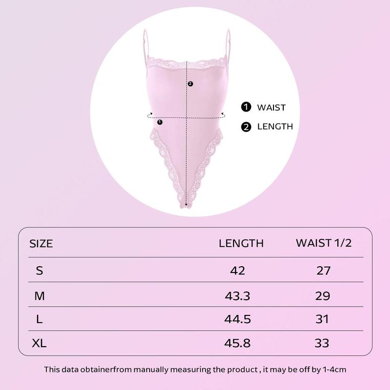 KatchMe Lace Series Women's Spaghetti Strap Lace Trim Breathable Bodysuit, Adjustable Strap Seamless Chic Nightdress, Minimalist Lightweight Playsuit