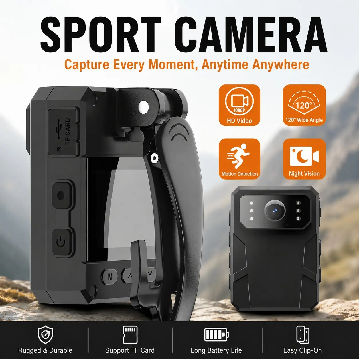 New 1080P HD Portable Compact Video Camera, 2.0 Inch Display Screen, Infrared Night Vision, Motion Detection, Optional 32GB/64GB Memory Card, Mini Cam for Cycling, Travel & Outdoor Sports, Portable Vlogging Camera