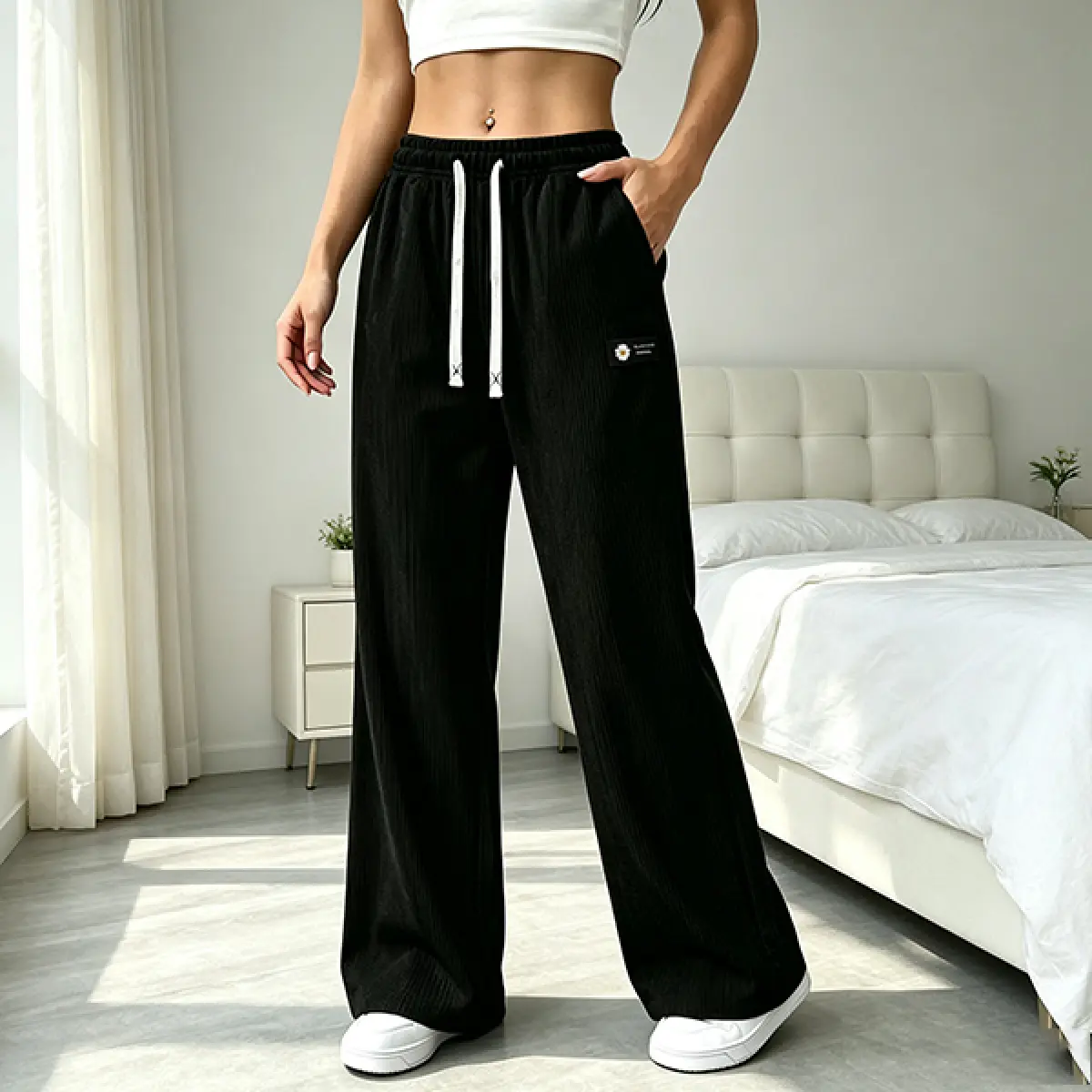 Women's Casual Pants Vintage Wide Leg Loose Fit Corduroy Long Pants Classy Casual Trousers Womenswear, Comfortable and Stylish, Aesthetic, Perfect for Daily Wear Spring Valentine's Day, Casual Loose Baggy