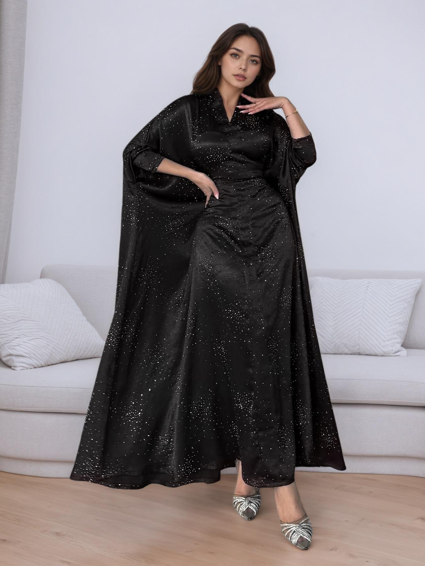 Women's Star Print Long Sleeve Abaya Dress, Loose Abayas, Modest Casual Dress for Party Wedding Guest, Ladies Islamic Clothing for Spring & Fall