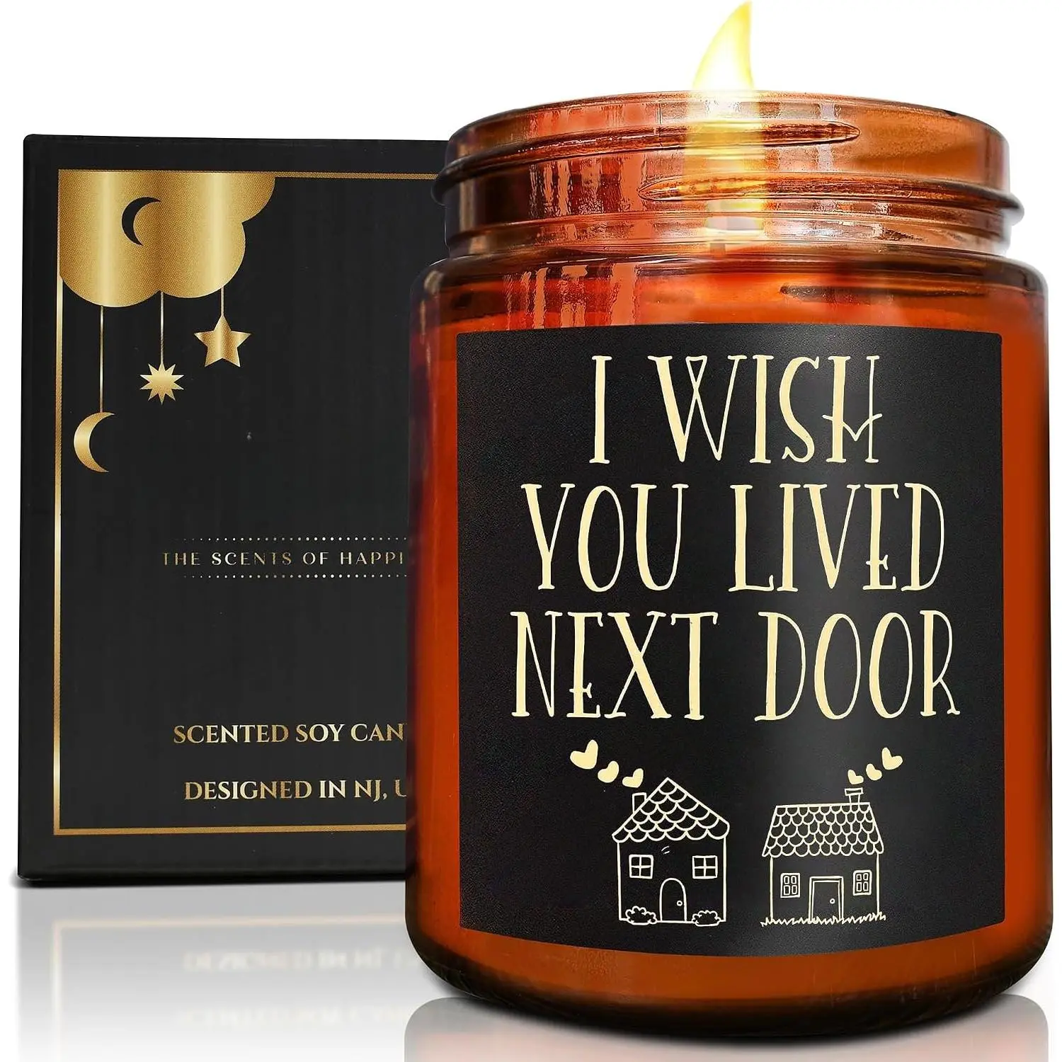 Sandalwood Scented Candle - Creamy Aroma, Decor Room Item in Gift Box - I Wish You Lived Next Door Themed for Birthday, Housewarming - Coworker Relaxation Pick