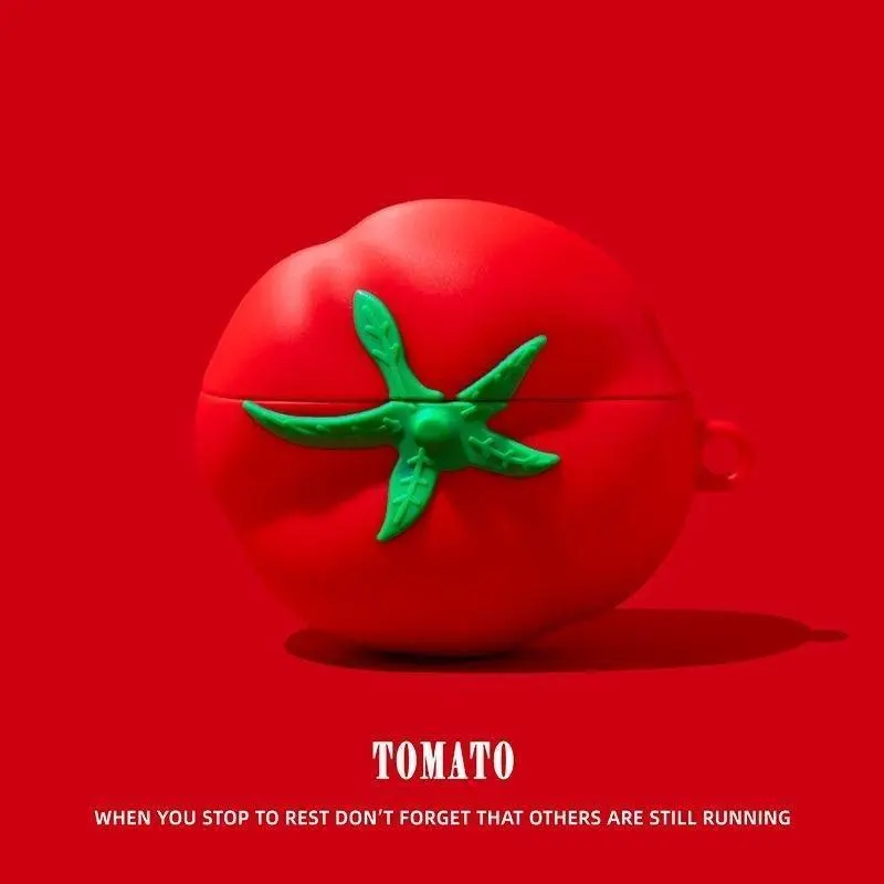 For Airpods 4 3D Simulation Tomato Funny Earpods Case for Airpods 1 2 3 Pro 2 Wireless Earphone Cover Charging Box with Pendant