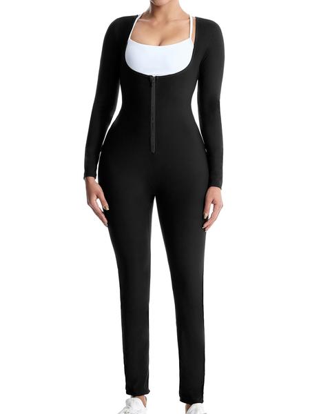 Women's Full Body Sauna Suit, Tight-Fit Above Ankle Sweat Jumpsuit, Tummy Control Jumpsuit, Silver Color, All-Seasons Exercise Wear