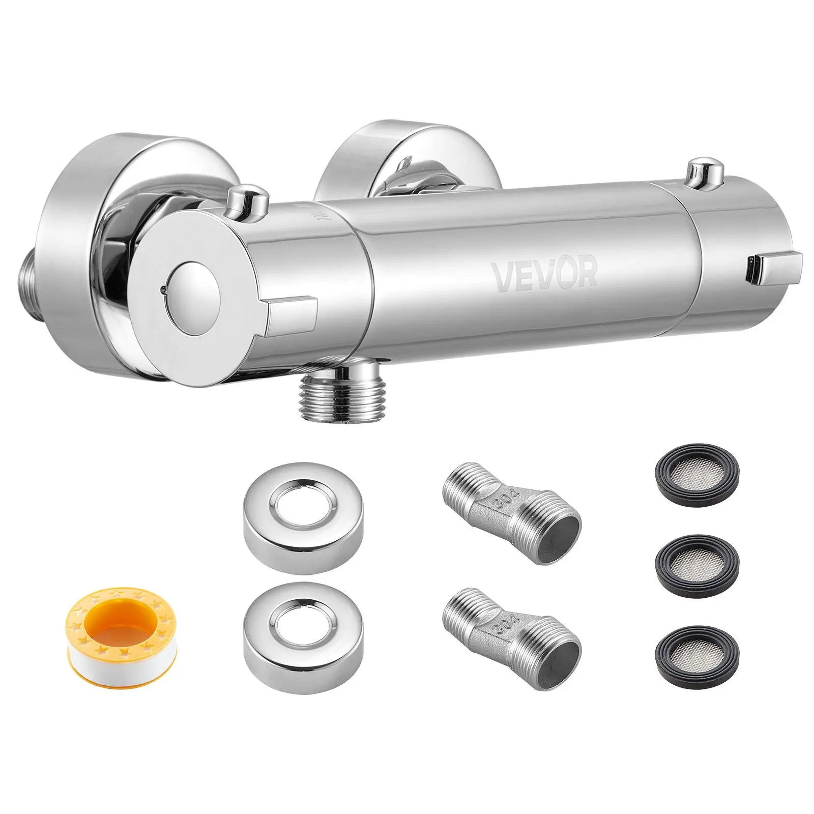 【toolupgrade】VEVOR Thermostatic Shower Faucet Valve, 100 Secure Lock Thermostatic Shower Valve Trim Mixer, Hot Cold Water Showering Faucet Temperature Control Valves for Bathroom, RV, Leak-Proof Chrome Plated