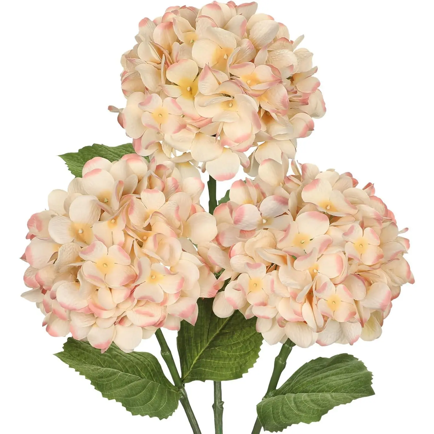 Hollyone 3Pcs Beige Hydrangea Artificial Flowers 28.7" Real Touch Large Faux Silk Hydrangeas Flowers with Stems Fake Flower for Home Wedding Floral Arrangement Centerpiece Table Vase Spring Decor