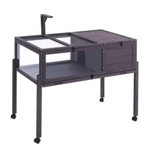 VEVOR 3 - Room Tortoise House, Tortoise Habitat with Balcony 2 Stories, Wooden Tortoise Enclosure Indoor Outdoor with Ramp, Tray, Openable Roof, Large Reptile Cage, 44x 25.6x 24