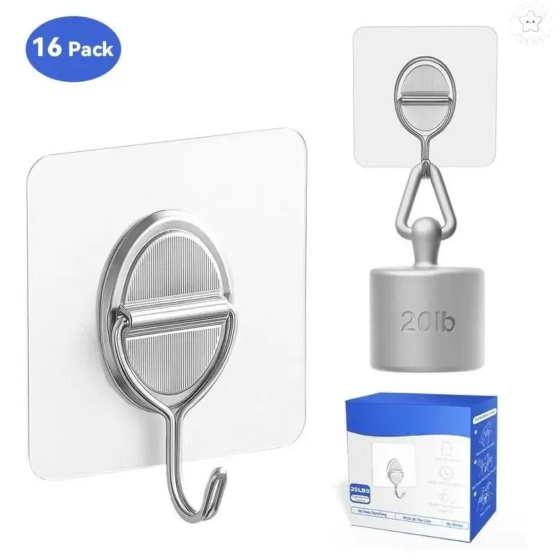 Removable Adhesive Wall Hooks,16/32/64 Pack  Heavy Duty 20lb Damage-Free Reusable Waterproof Hooks, No Drill Hanging Hooks for Tile, Glass, Wood, Kitchen & Bathroom