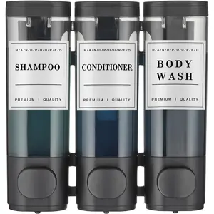 Shampoo and Conditioner Dispenser,Shower Soap Dispenser 3 Chamber No Drill Wall-Mounted Shampoo Dispenser for Shower Wall Mounted Shower Dispenser for Bathroom Hotel Large Capacity,Black Body Wash Easy Installation
