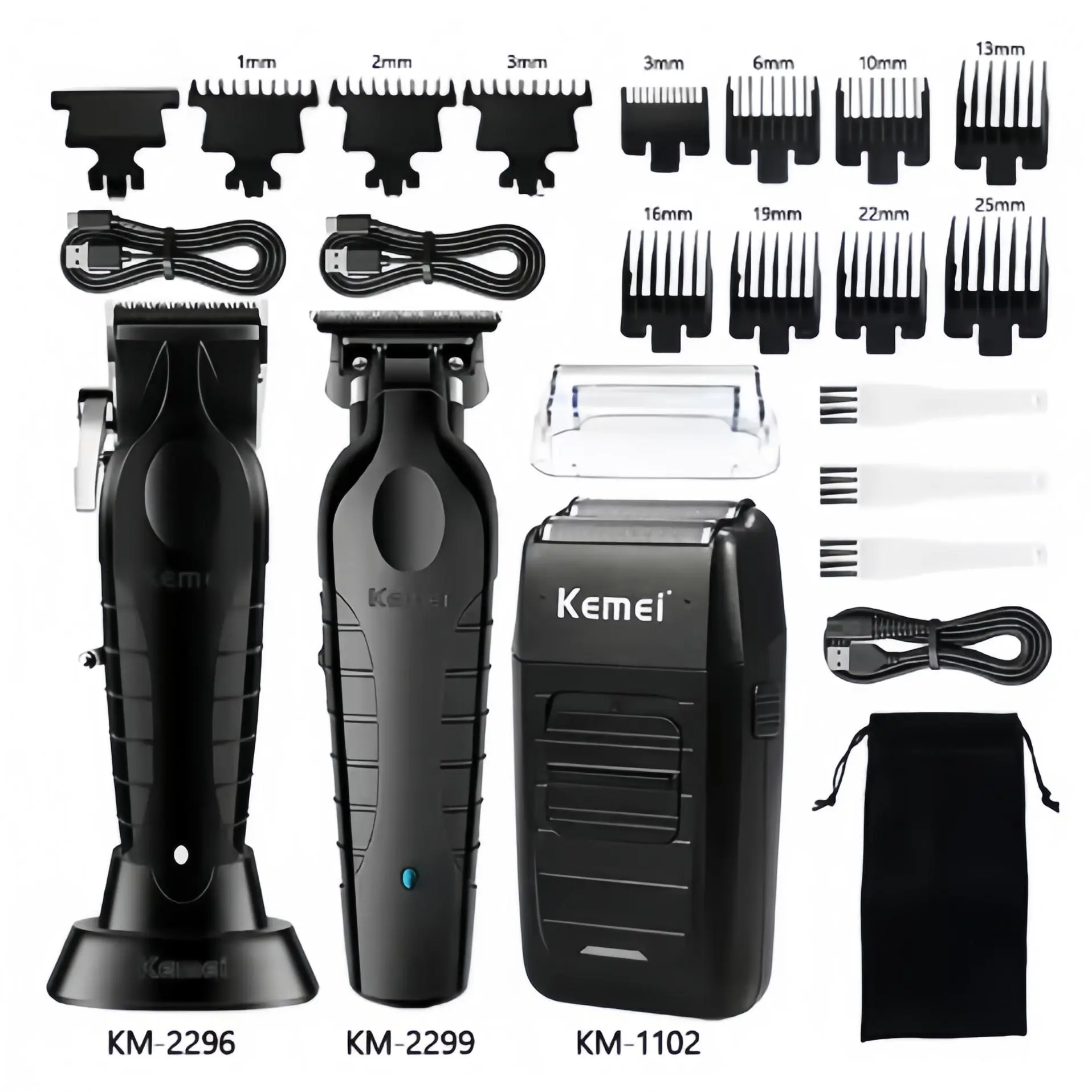 Professional Men's Electric Hair Clipper Set, Km-2296 Km-2299 Km-1102, Professional Trimmer Kit, Perfect Gift for Him