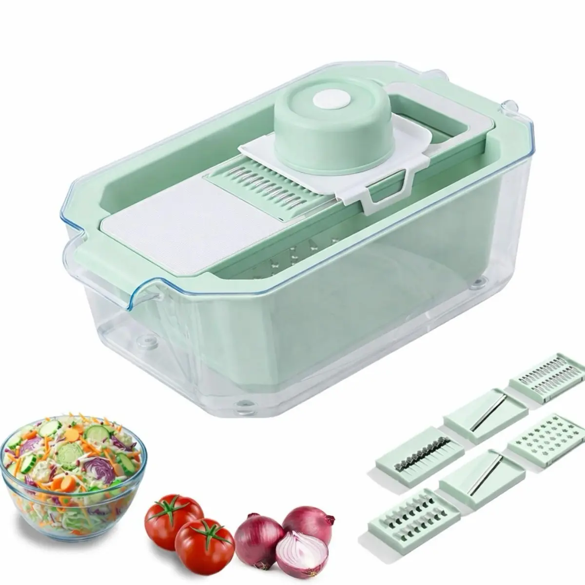 TikTok Kitchen Must Haves | 9-in-1 Vegetable Chopper Cutter Dicer Shredder with Container, 6 Blades Mandoline Slicer & Julienne, Easy Meal Prep Tool for Quick Dicing & Slicing, Kitchen Utensils