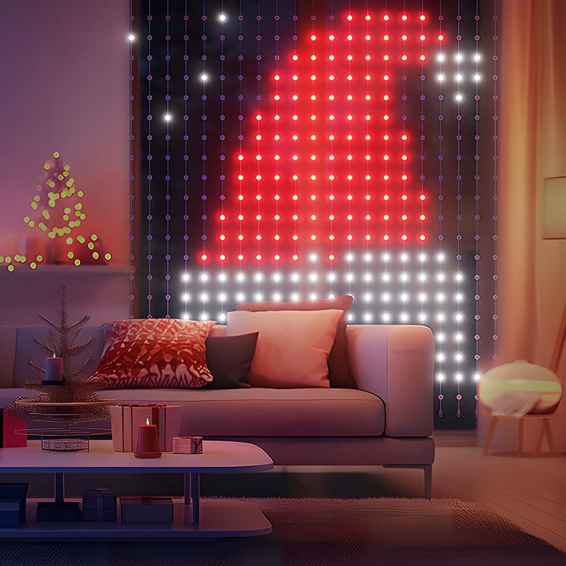 LED Intelligent Curtain Light IP65 RGB APP Control DIY Text and Pattern Fairy Tale Light for Curtain Background Home Decoration Suitable for Halloween Christmas Holiday Decoration